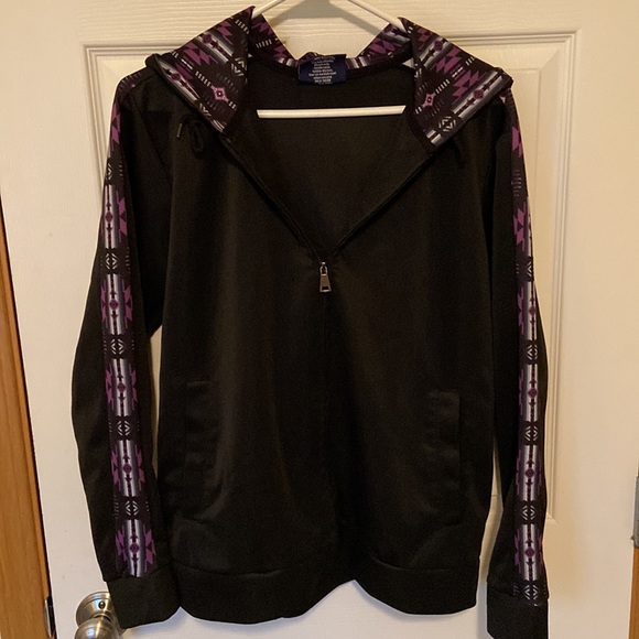 Nu Trendz jacket coat jogger size small s. Hooded hoodie Black purple zip up - Picture 8 of 8